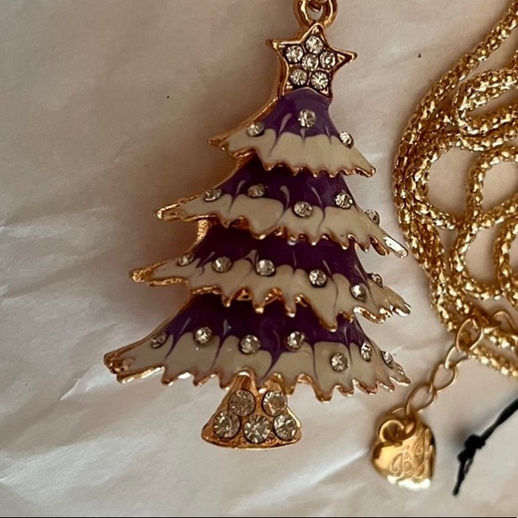 Betsy Johnson purple snow covered Christmas tree necklace - Picture 3 of 5
